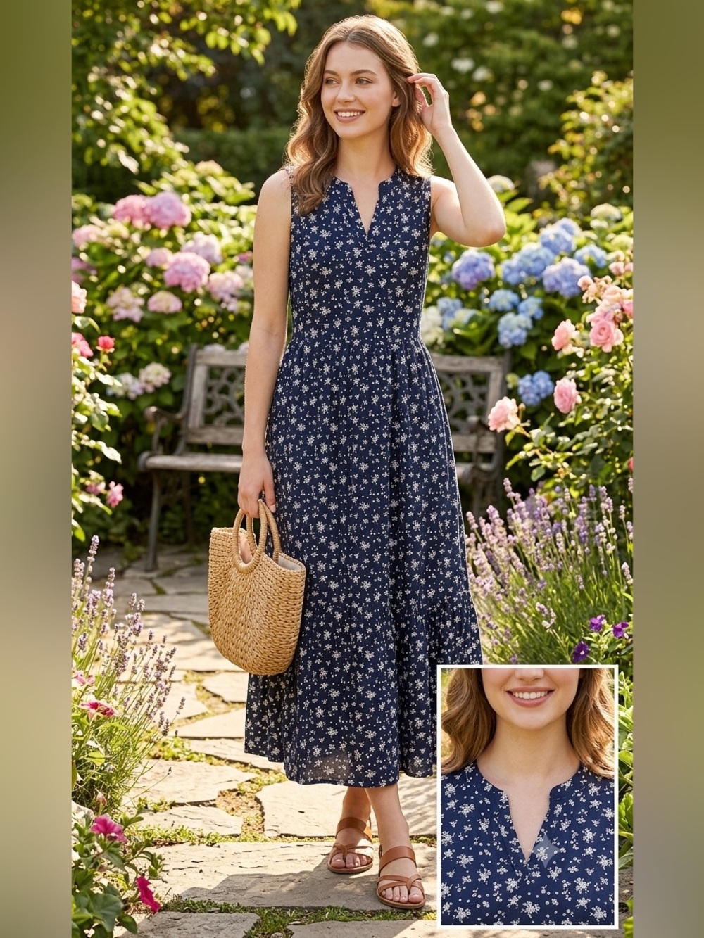 Market & Spruce Sleeveless Navy Floral Midi Dress